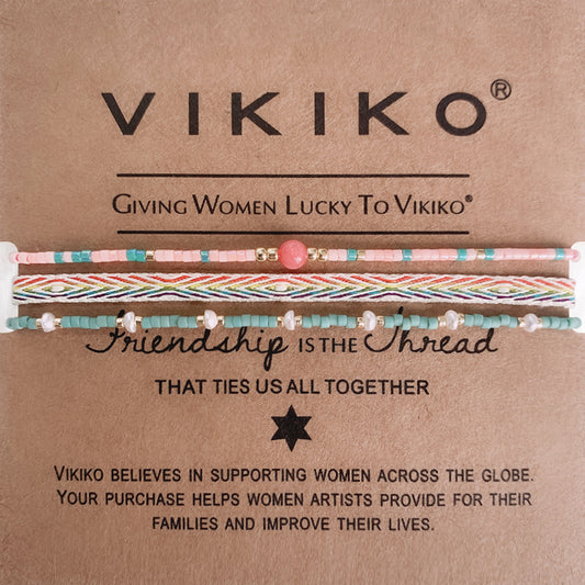 VIKIKO Bracelet Set Jewelry for Women Handwoven Rainbow Fabric Bracelet Miyuki Beads Bracelet