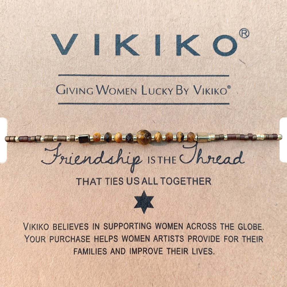 VIKIKO Black Miyuki Beads Dainty Bracelet Set Natural Stone Pearl Adjustable Rope Bracelet Jewelry