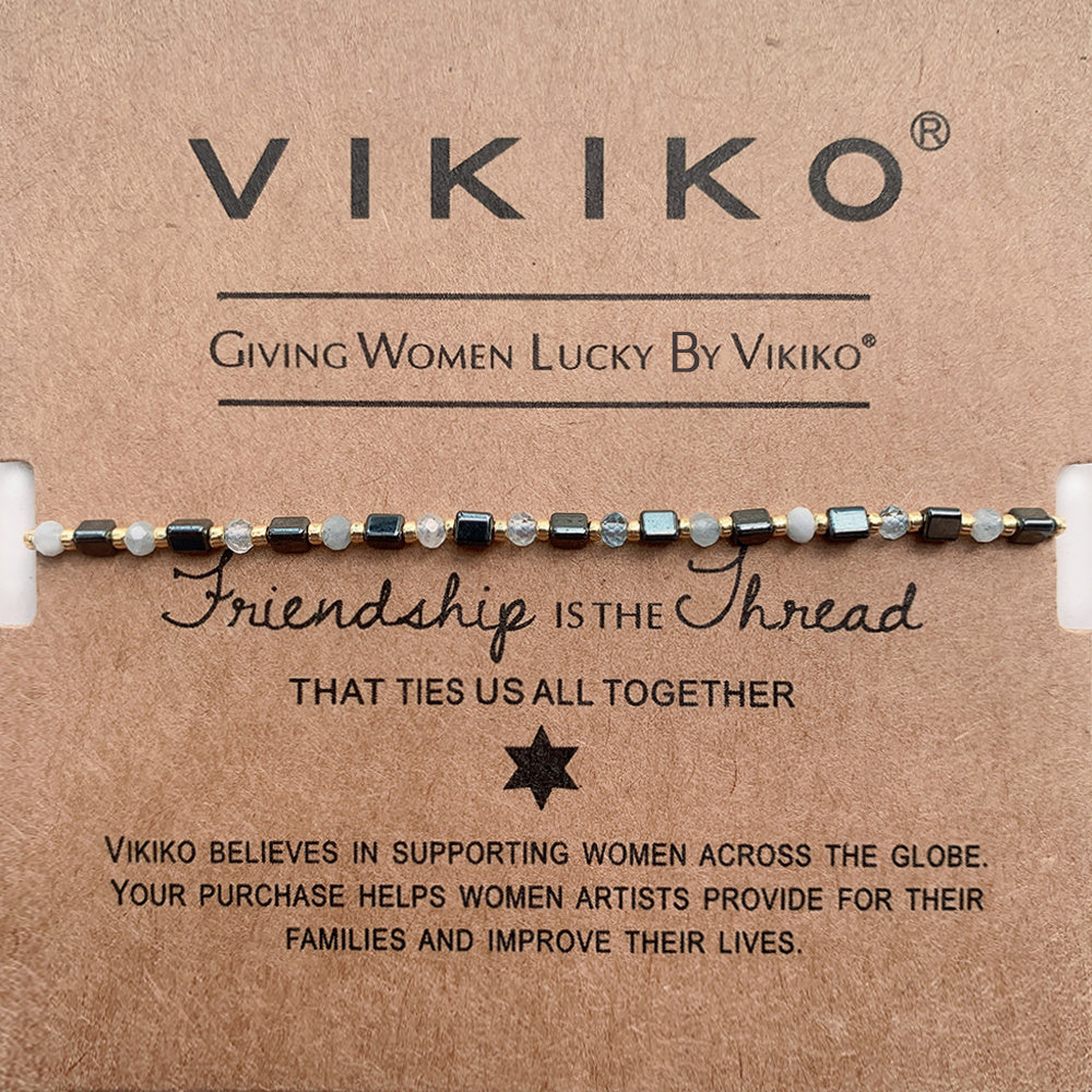 VIKIKO Natural Stone Bracelet 2*3mm Faceted stone & Triangular Hematite Bracelet Handmade Beaded Bracelet Jewelry Gift for Her