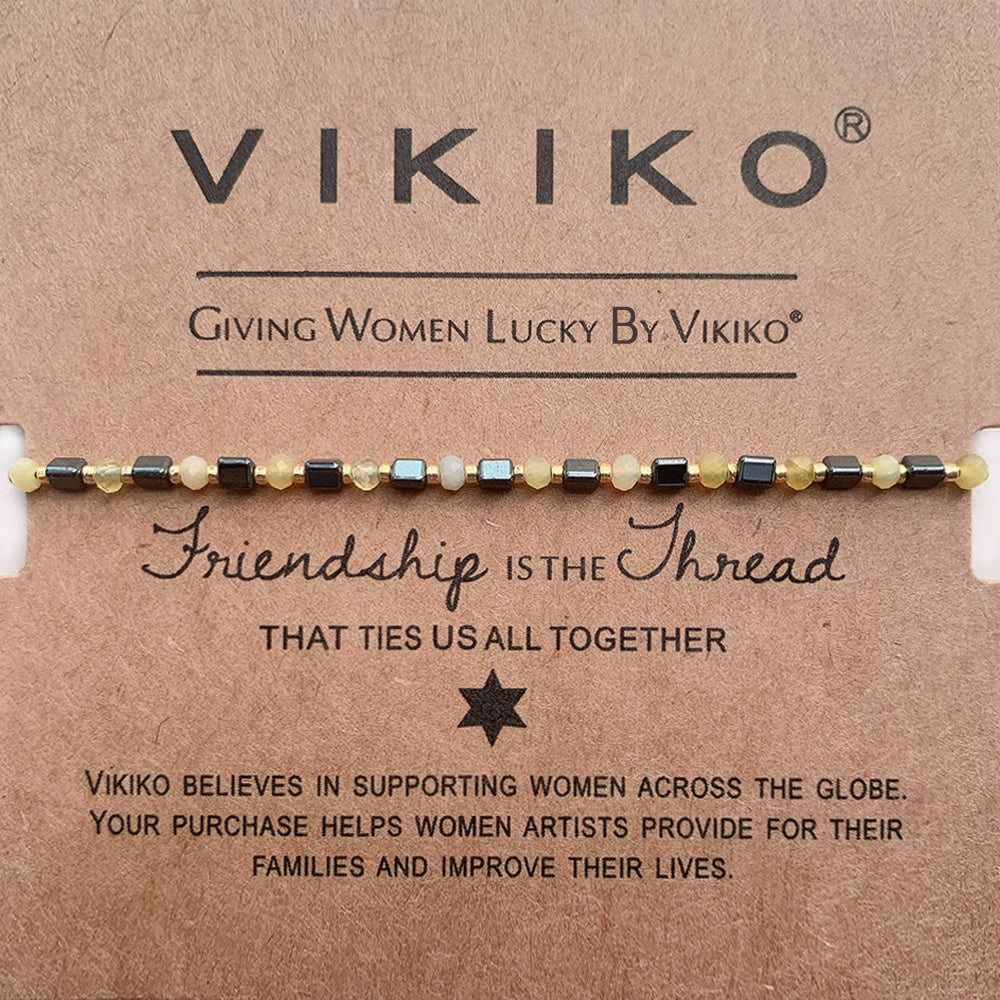 VIKIKO Natural Stone Bracelet 2*3mm Faceted stone & Triangular Hematite Bracelet Handmade Beaded Bracelet Jewelry Gift for Her