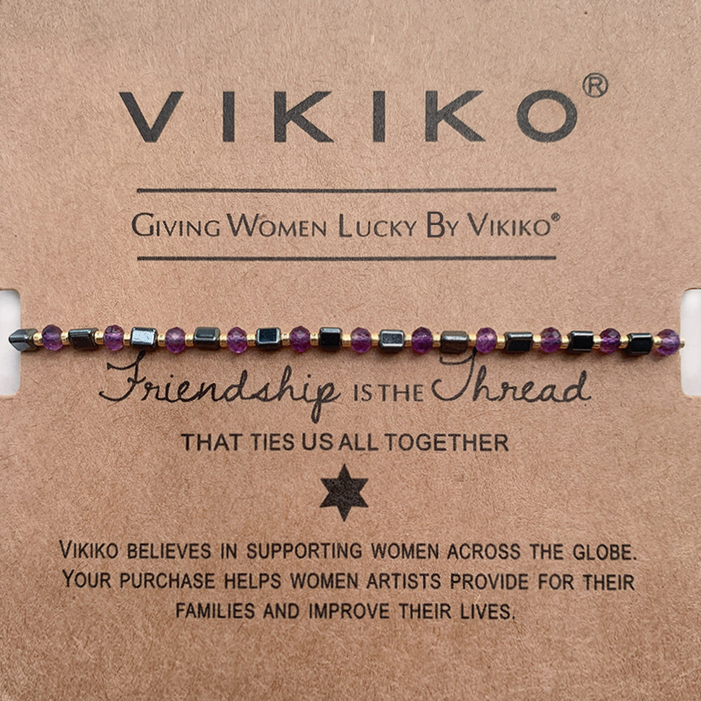 VIKIKO Natural Stone Bracelet 2*3mm Faceted stone & Triangular Hematite Bracelet Handmade Beaded Bracelet Jewelry Gift for Her