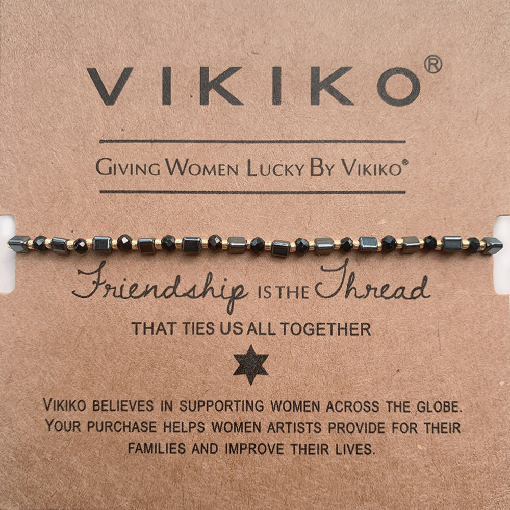 VIKIKO Natural Stone Bracelet 2*3mm Faceted stone & Triangular Hematite Bracelet Handmade Beaded Bracelet Jewelry Gift for Her