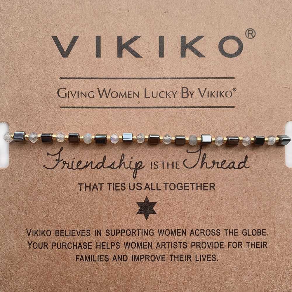 VIKIKO Natural Stone Bracelet 2*3mm Faceted stone & Triangular Hematite Bracelet Handmade Beaded Bracelet Jewelry Gift for Her