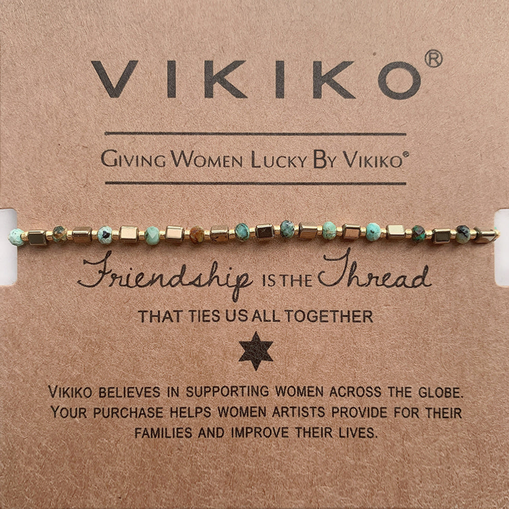 VIKIKO Natural Stone Bracelet 2*3mm Faceted stone & Triangular Hematite Bracelet Handmade Beaded Bracelet Jewelry Gift for Her