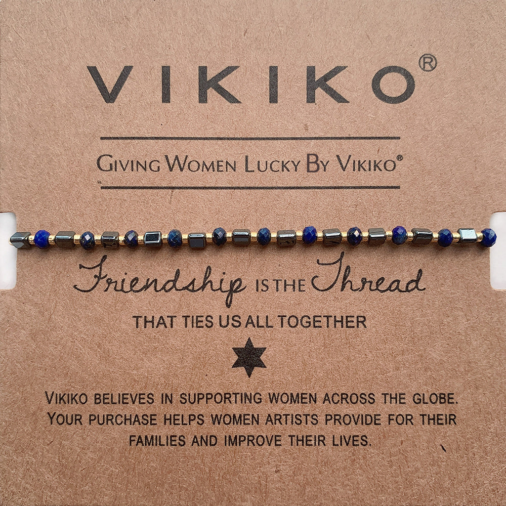 VIKIKO Natural Stone Bracelet 2*3mm Faceted stone & Triangular Hematite Bracelet Handmade Beaded Bracelet Jewelry Gift for Her