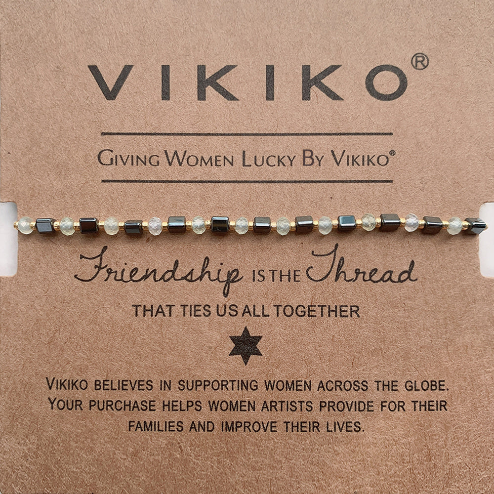 VIKIKO Natural Stone Bracelet 2*3mm Faceted stone & Triangular Hematite Bracelet Handmade Beaded Bracelet Jewelry Gift for Her