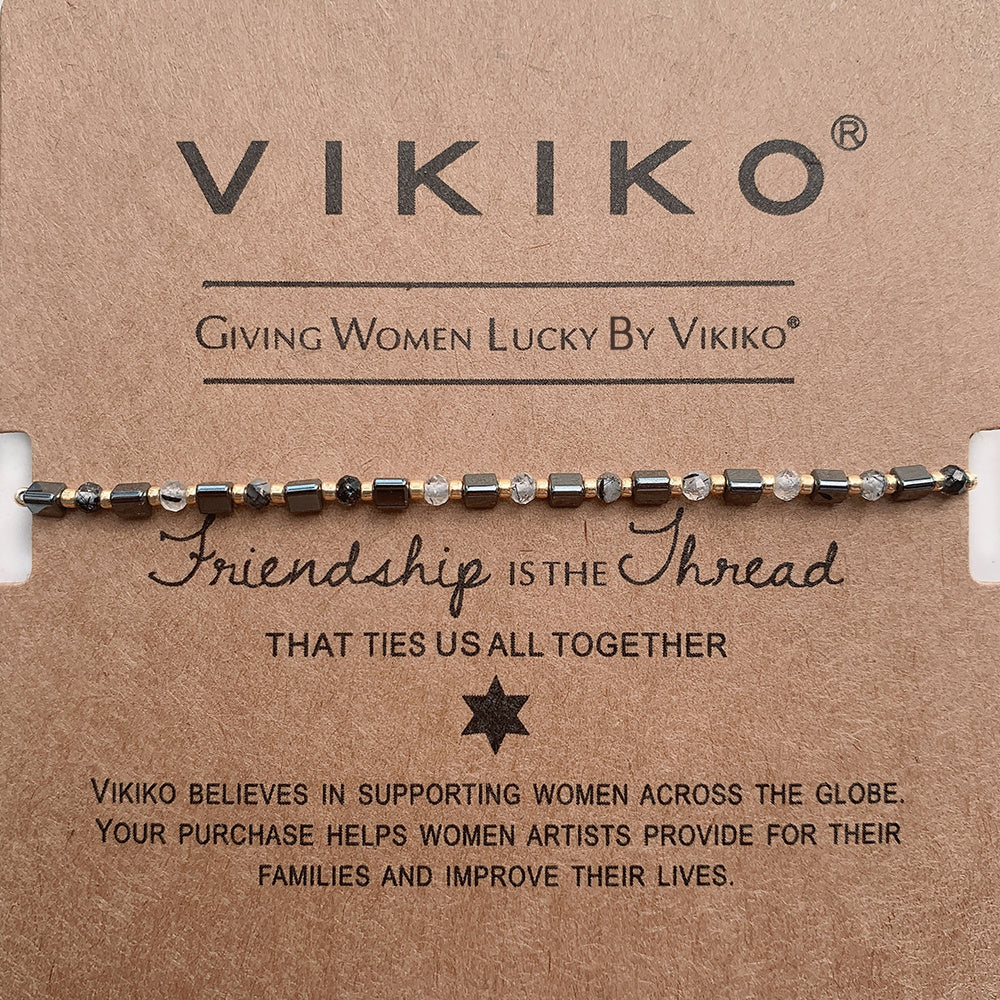 VIKIKO Natural Stone Bracelet 2*3mm Faceted stone & Triangular Hematite Bracelet Handmade Beaded Bracelet Jewelry Gift for Her