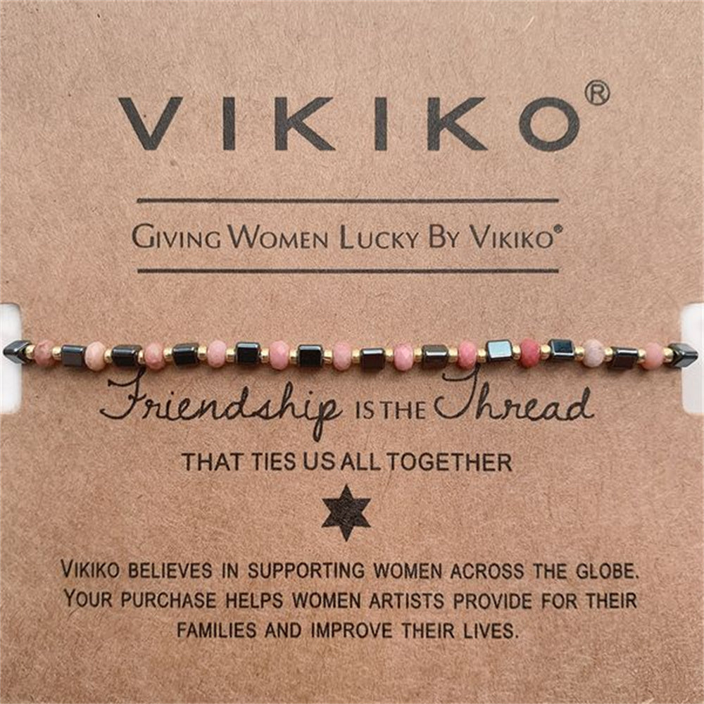 VIKIKO Natural Stone Bracelet 2*3mm Faceted stone & Triangular Hematite Bracelet Handmade Beaded Bracelet Jewelry Gift for Her