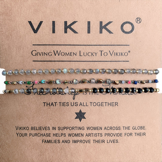 VIKIKO Grey Moonstone Bracelet Natural Faceted Stone Bracelet Handmade Braided Bracelet Gifts for Her